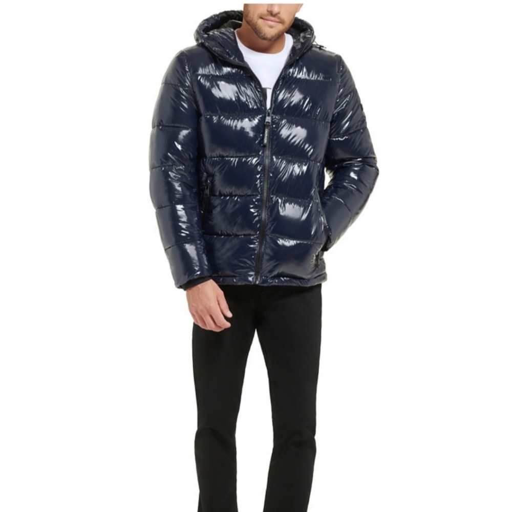 Men's Shiny Navy Puffer Jacket